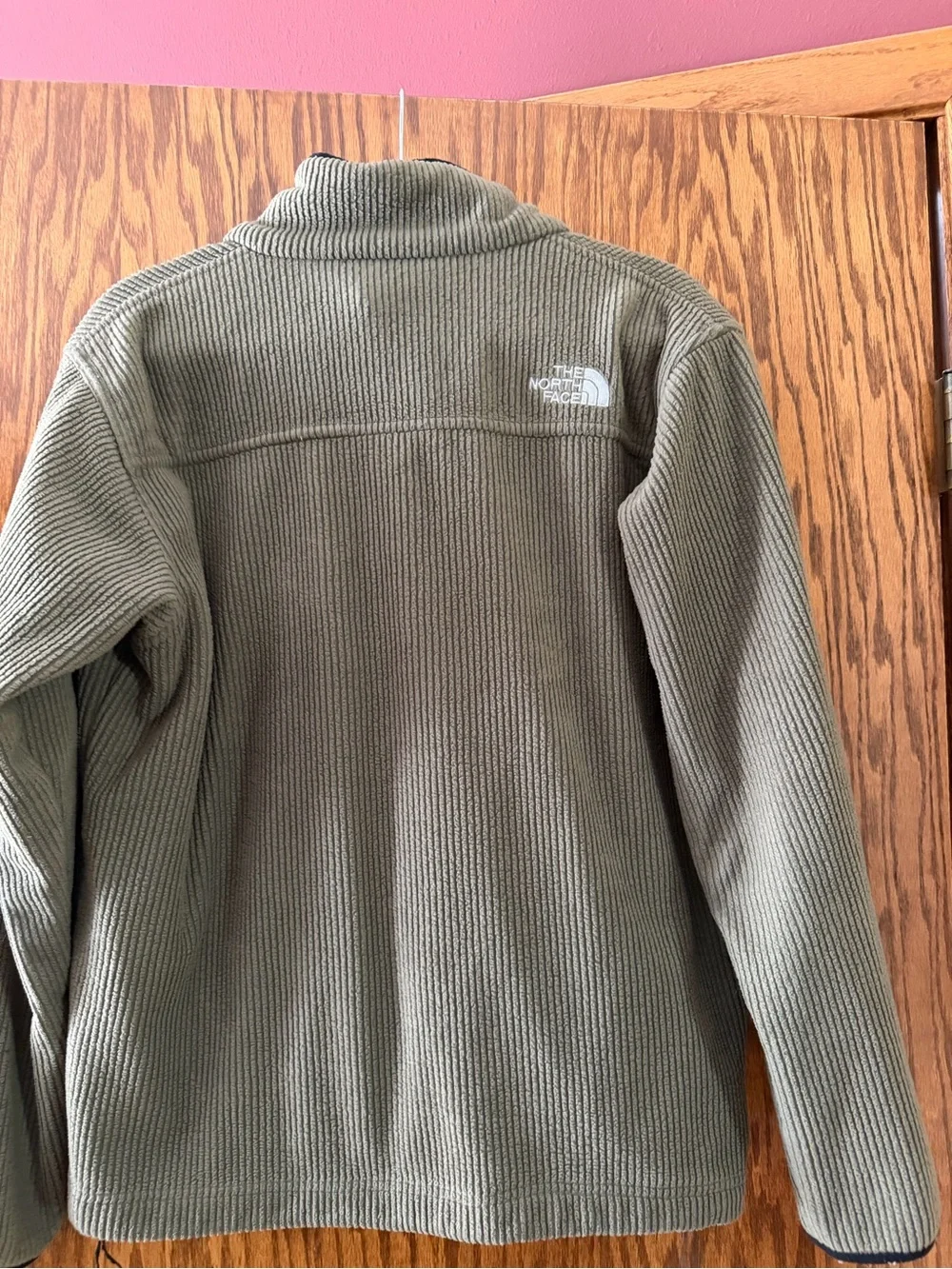 The North Face Olive Ribbed Fleece Zip Jacket with Black Trim